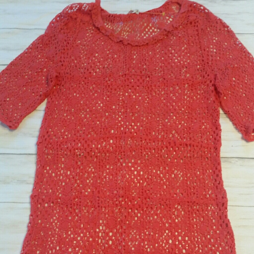 Free People Xs/s Red Knit Beach Tunic